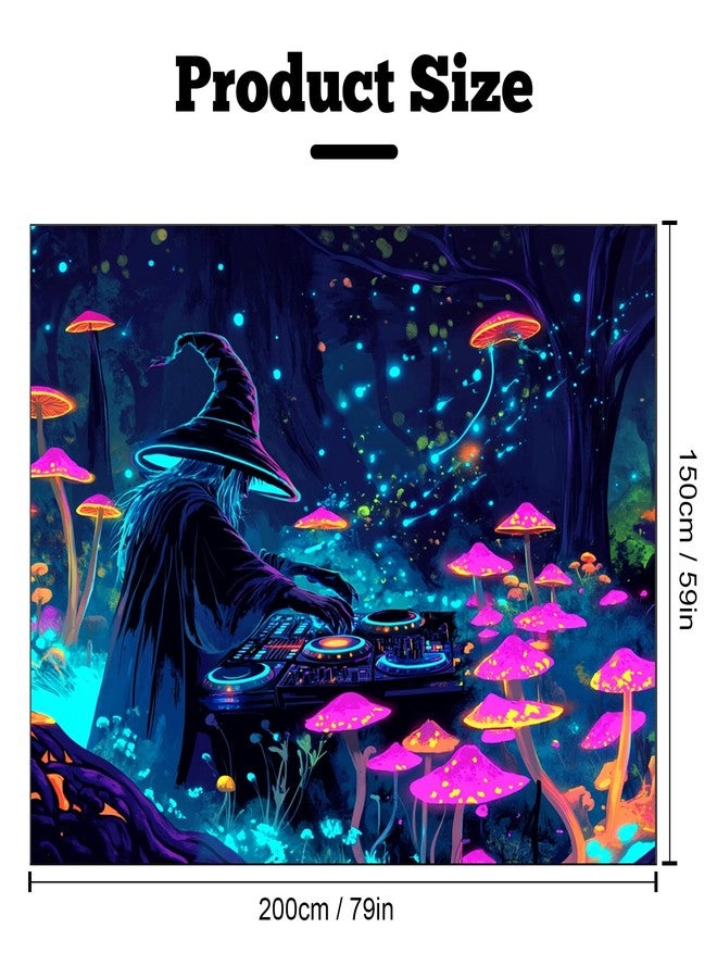 BVBOX Blacklight Halloween Tapestry, UV Reactive Glow In The Dark Black Light Trippy Tapestry Posters for Living Room, Bedroom (Wizard DJ, 79"x59") - Image 4